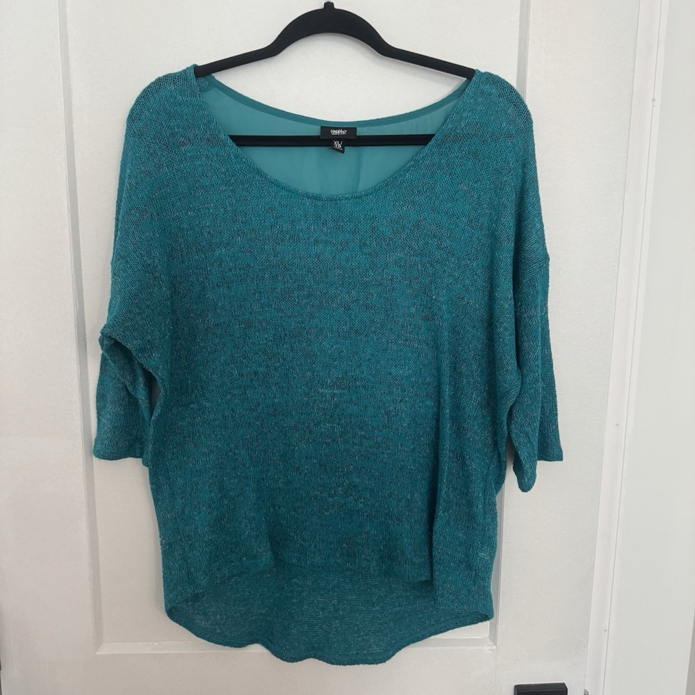 Mossimo Ladies Thin Textured‎ Sweater Sheer Back Size XL Green Lightweight Cozy